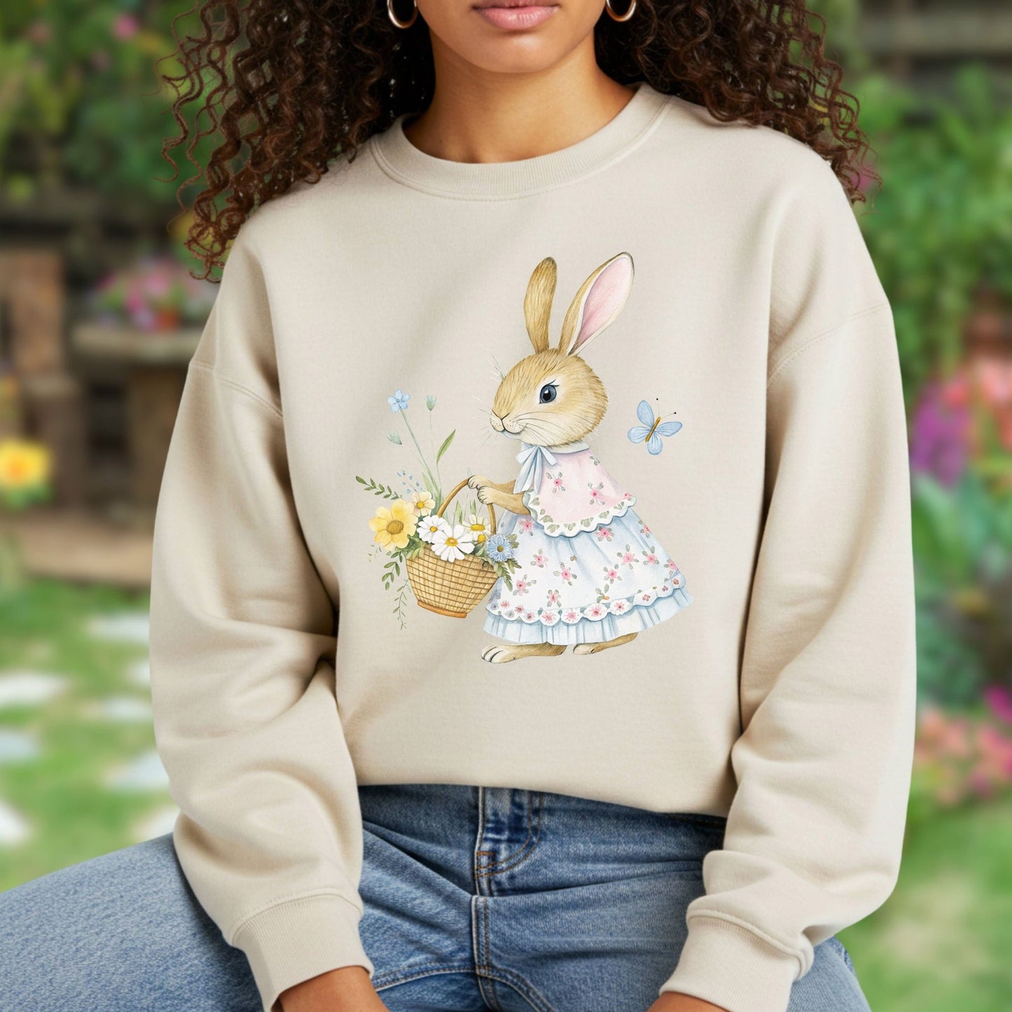 Lady Bunny with Spring Flower Basket Sweatshirt