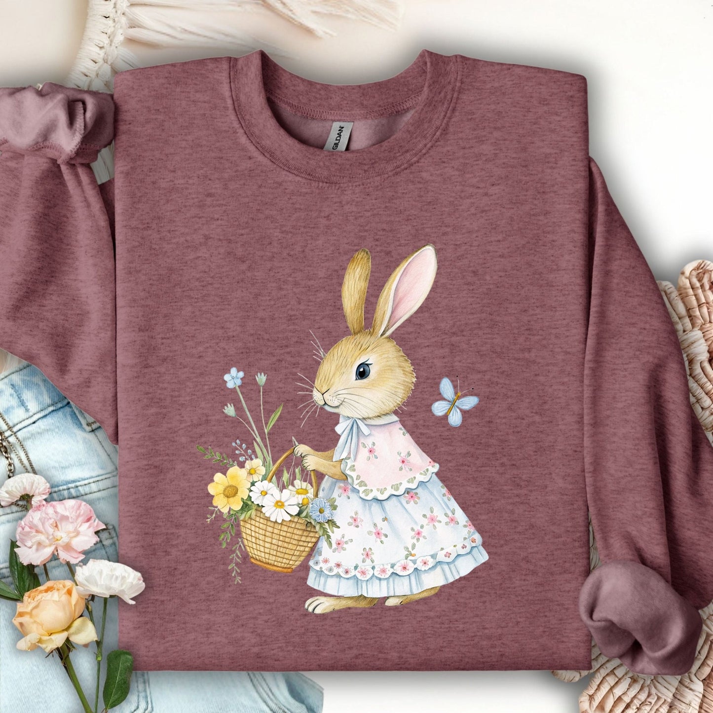 Lady Bunny with Spring Flower Basket Sweatshirt