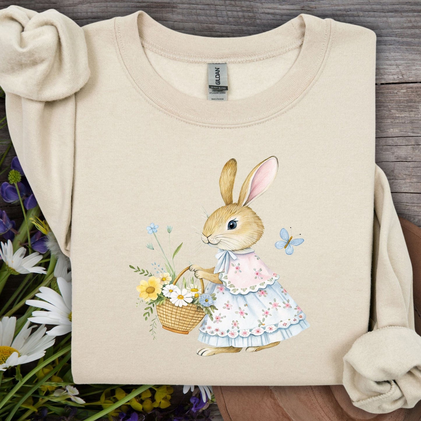 Lady Bunny with Spring Flower Basket Sweatshirt