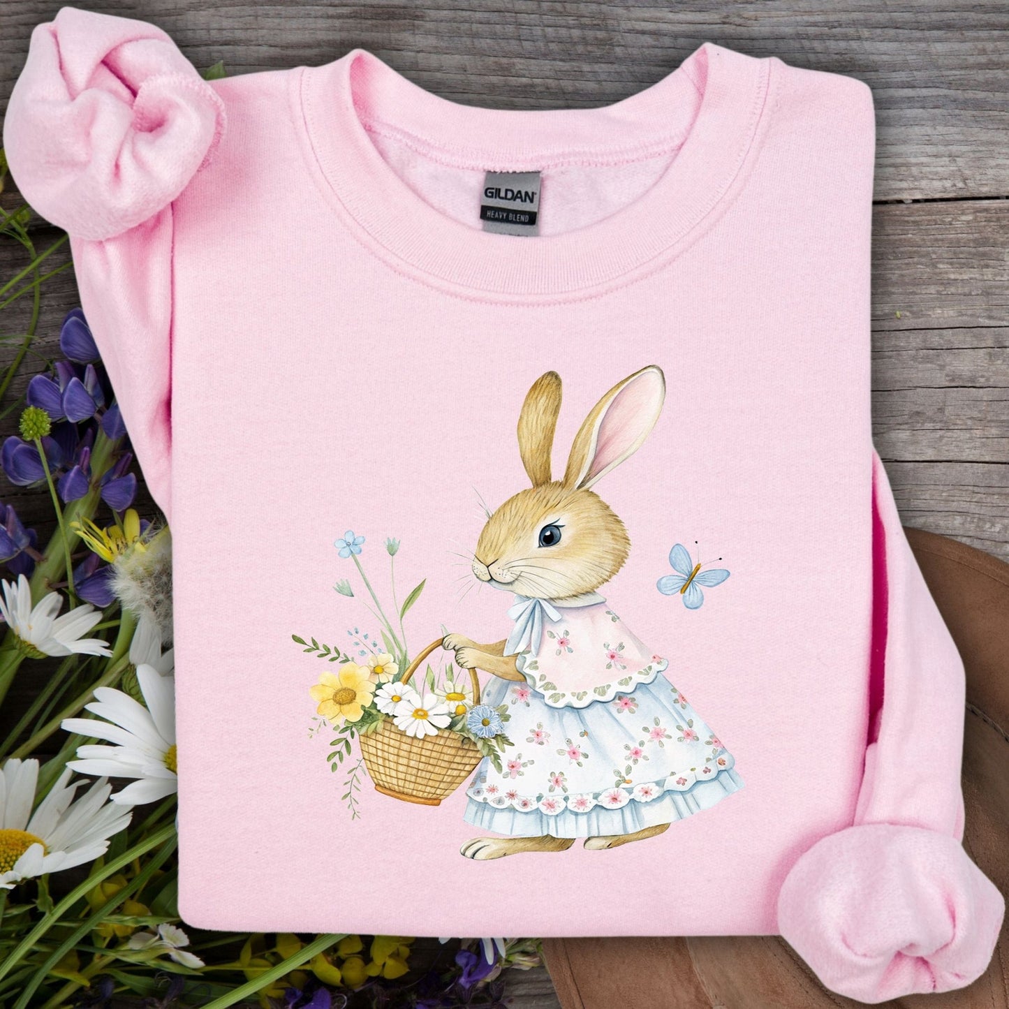 Lady Bunny with Spring Flower Basket Sweatshirt