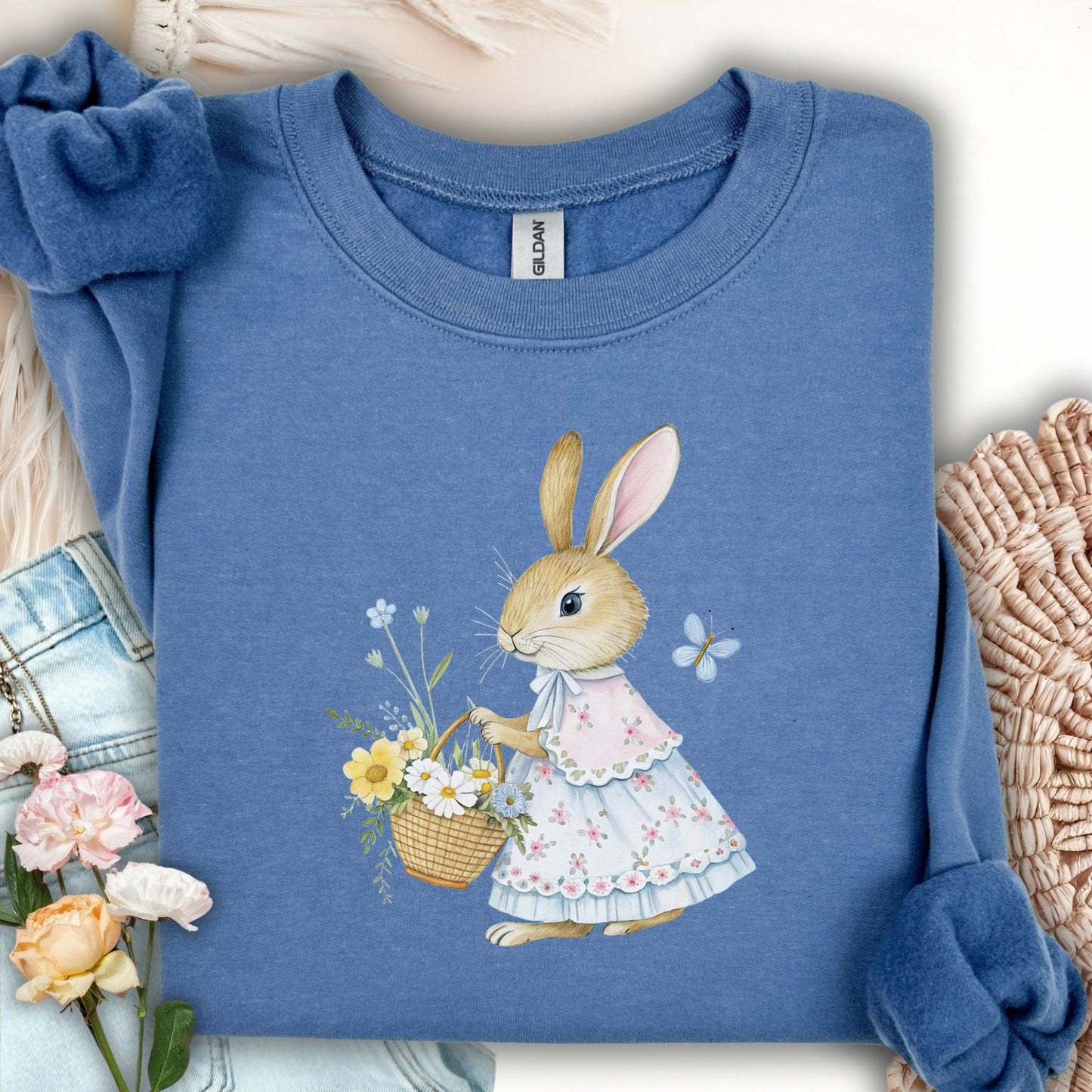 Lady Bunny with Spring Flower Basket Sweatshirt