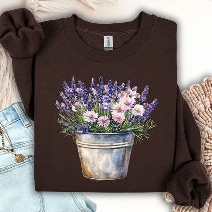 Lavender Blooms in a Bucket Sweatshirt