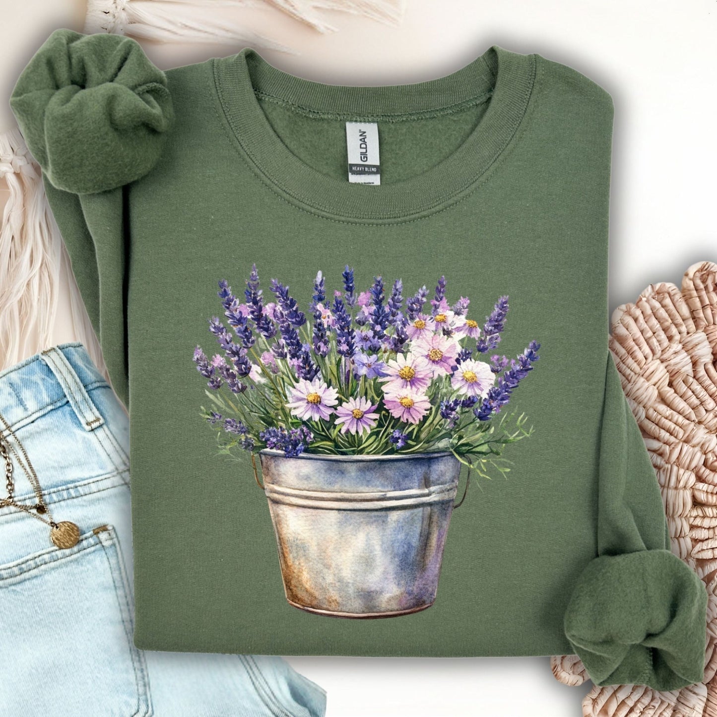 Lavender Blooms in a Bucket Sweatshirt