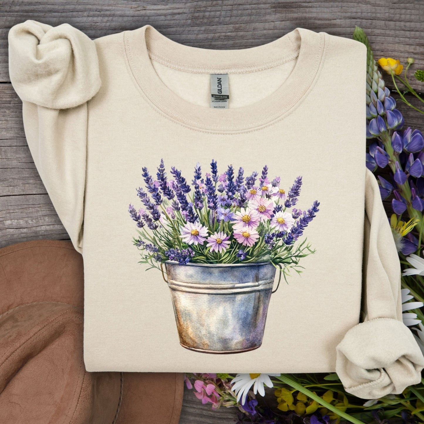 Lavender Blooms in a Bucket Sweatshirt