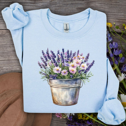 Lavender Blooms in a Bucket Sweatshirt