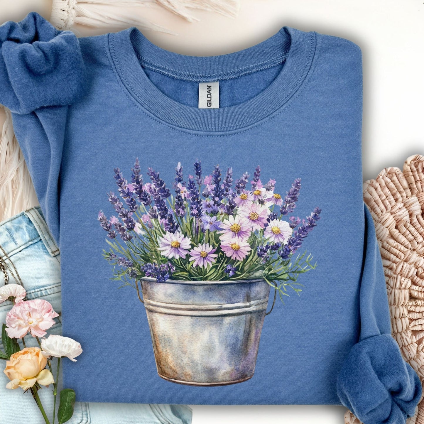Lavender Blooms in a Bucket Sweatshirt