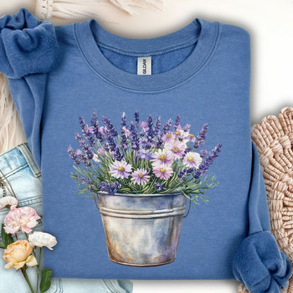 Lavender Blooms in a Bucket Sweatshirt