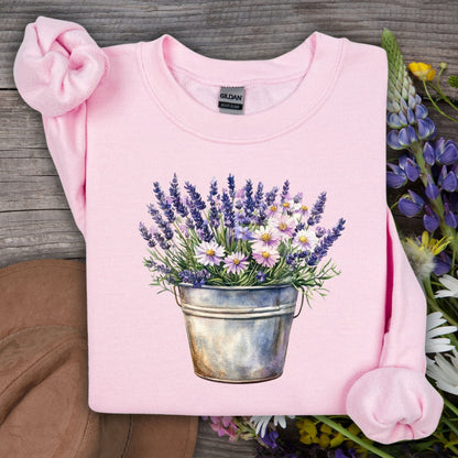 Lavender Blooms in a Bucket Sweatshirt