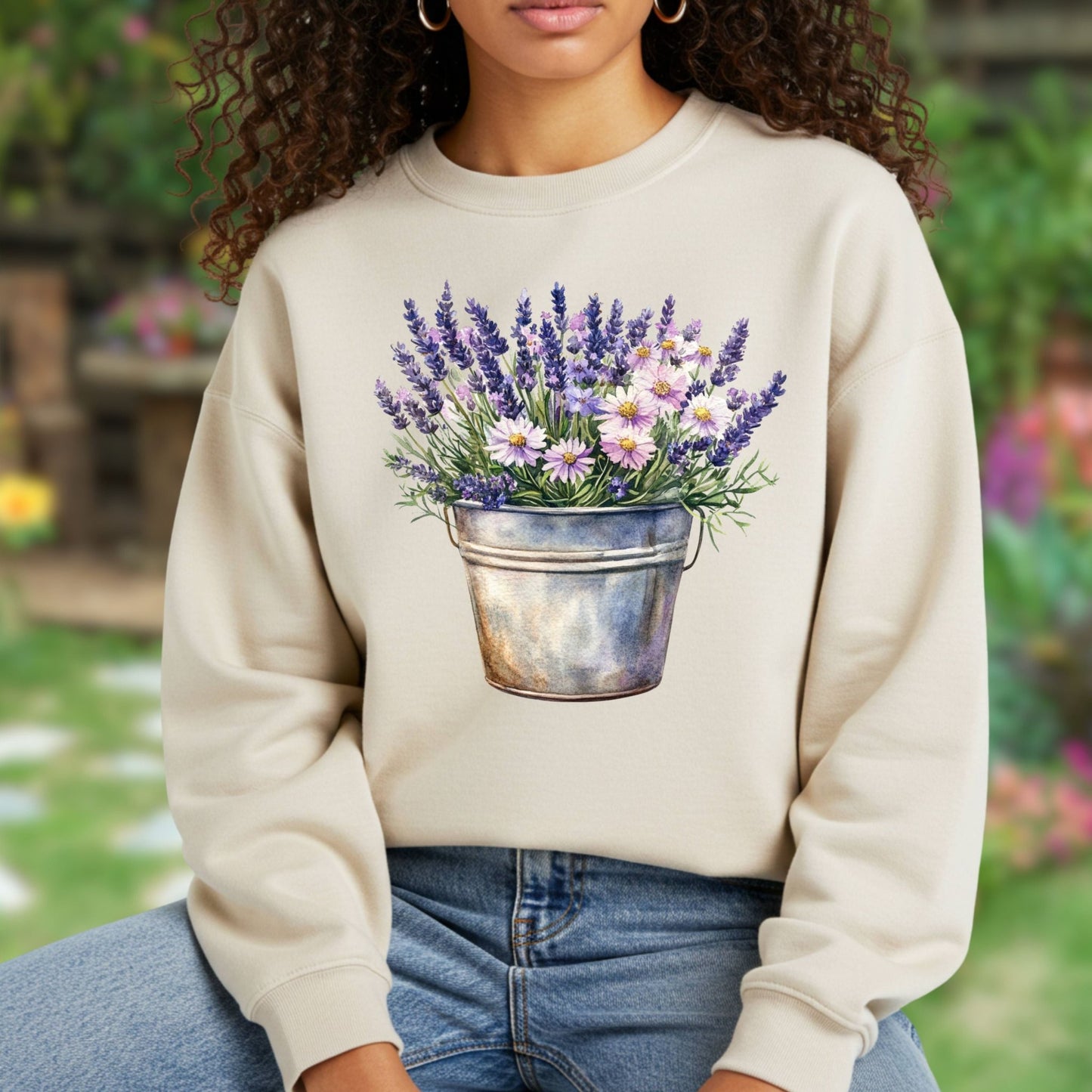 Lavender Blooms in a Bucket Sweatshirt