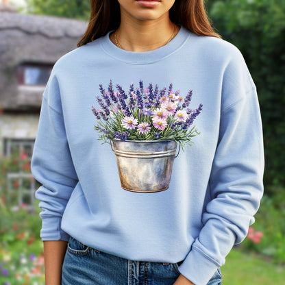 Lavender Blooms in a Bucket Sweatshirt
