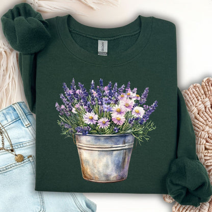 Lavender Blooms in a Bucket Sweatshirt