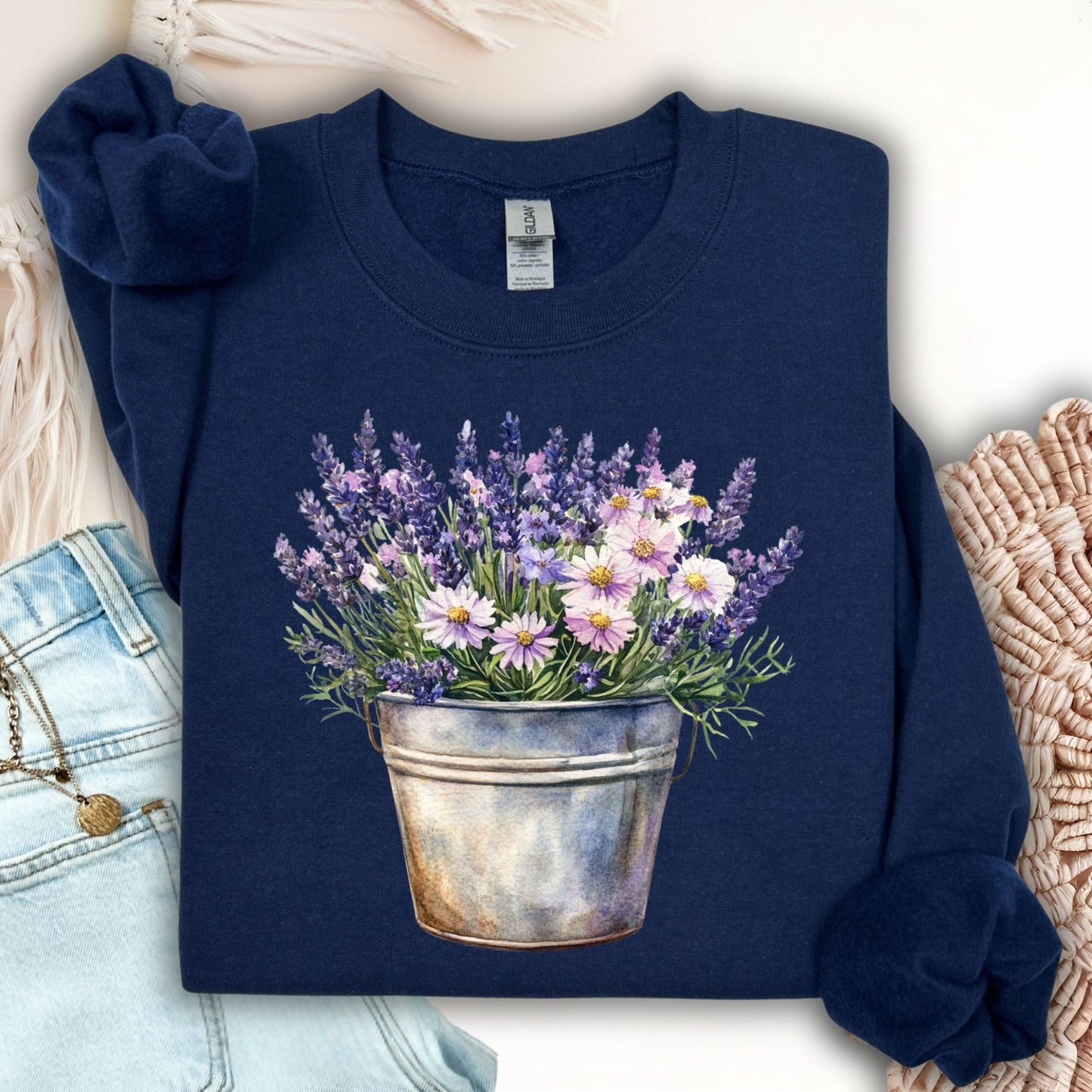 Lavender Blooms in a Bucket Sweatshirt