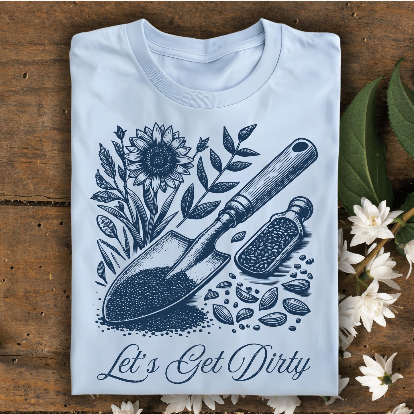 Wild Petal Threads T-Shirt Light Blue / S Let's Get Dirty Vintage Garden T-Shirt