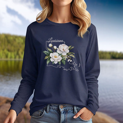 Louisiana State Flower Long Sleeve Tee - Magnolia