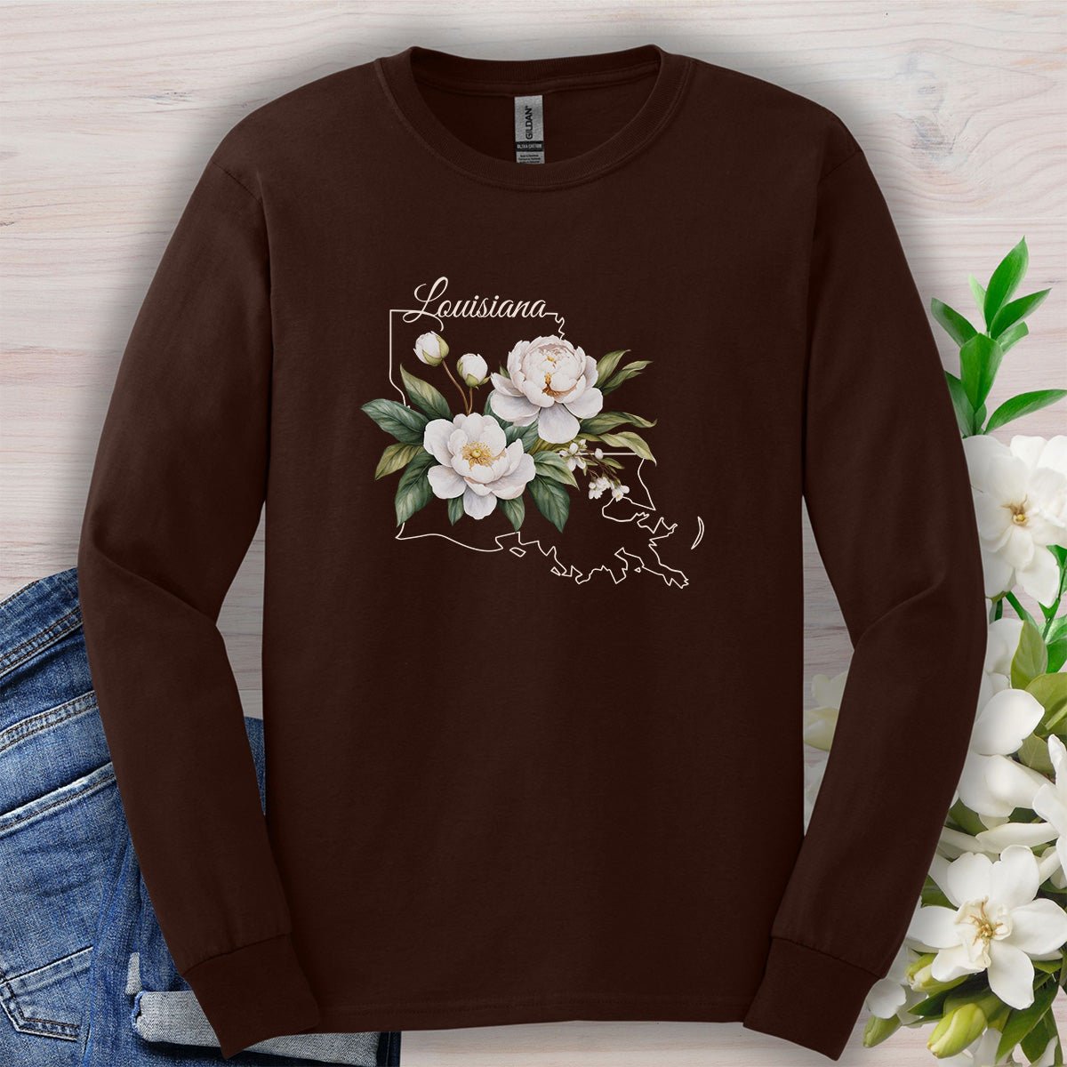 Louisiana State Flower Long Sleeve Tee - Magnolia