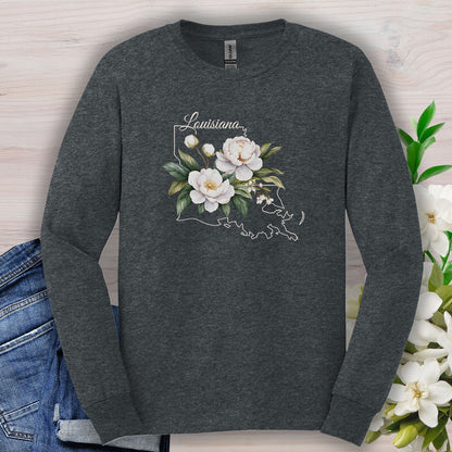 Louisiana State Flower Long Sleeve Tee - Magnolia