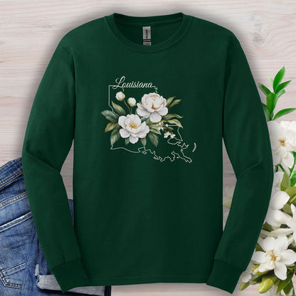 Louisiana State Flower Long Sleeve Tee - Magnolia