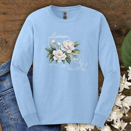 Louisiana State Flower Long Sleeve Tee - Magnolia