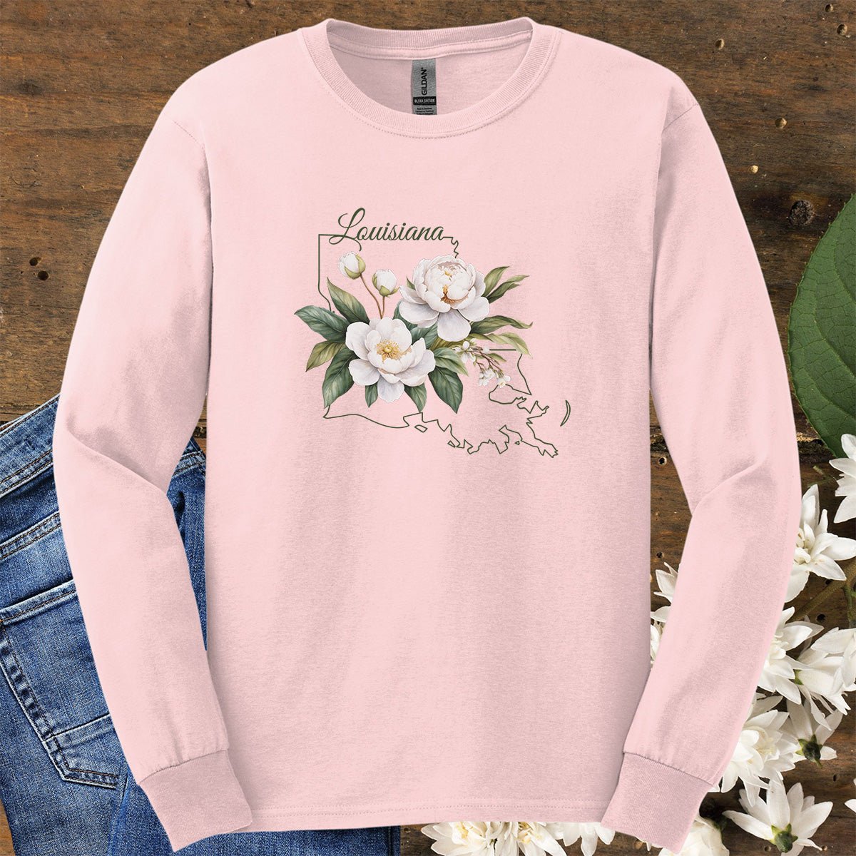 Louisiana State Flower Long Sleeve Tee - Magnolia