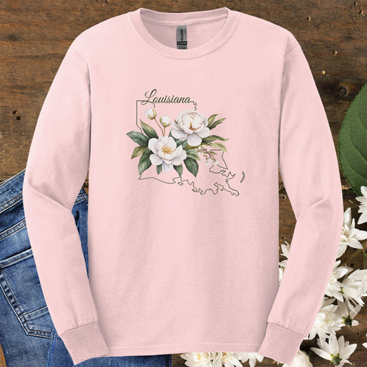 Louisiana State Flower Long Sleeve Tee - Magnolia