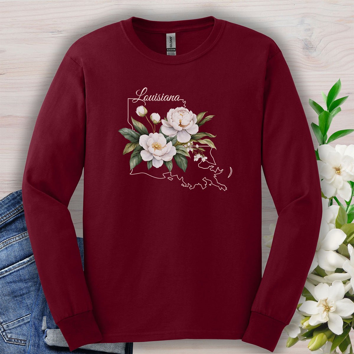 Louisiana State Flower Long Sleeve Tee - Magnolia