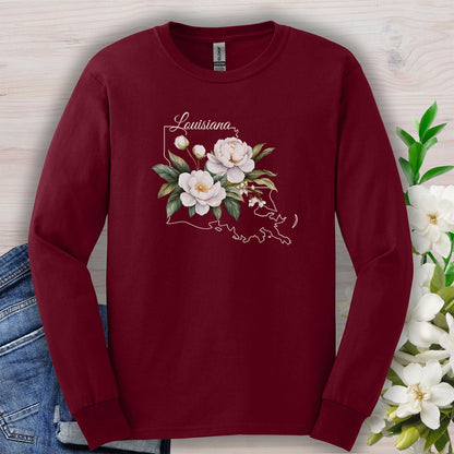 Louisiana State Flower Long Sleeve Tee - Magnolia
