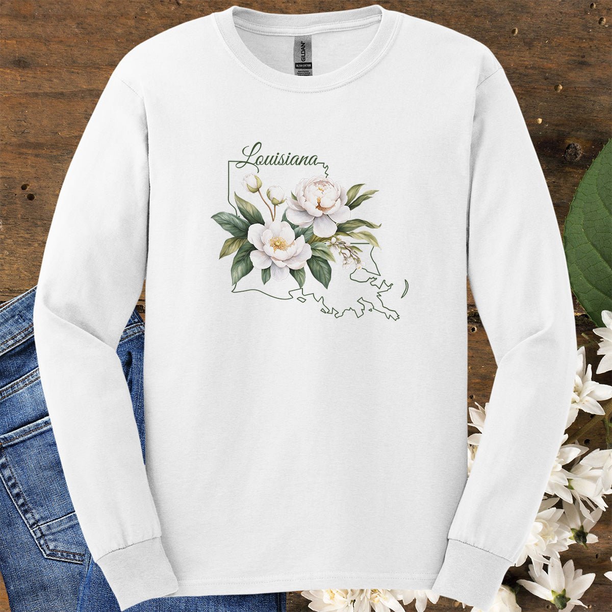 Louisiana State Flower Long Sleeve Tee - Magnolia