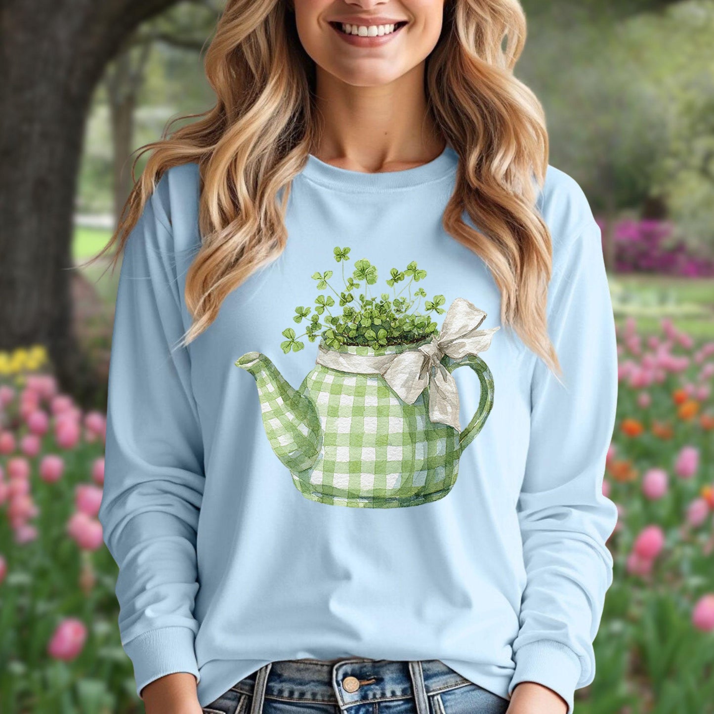 Lucky Clover Teapot Planter Long Sleeve Tee