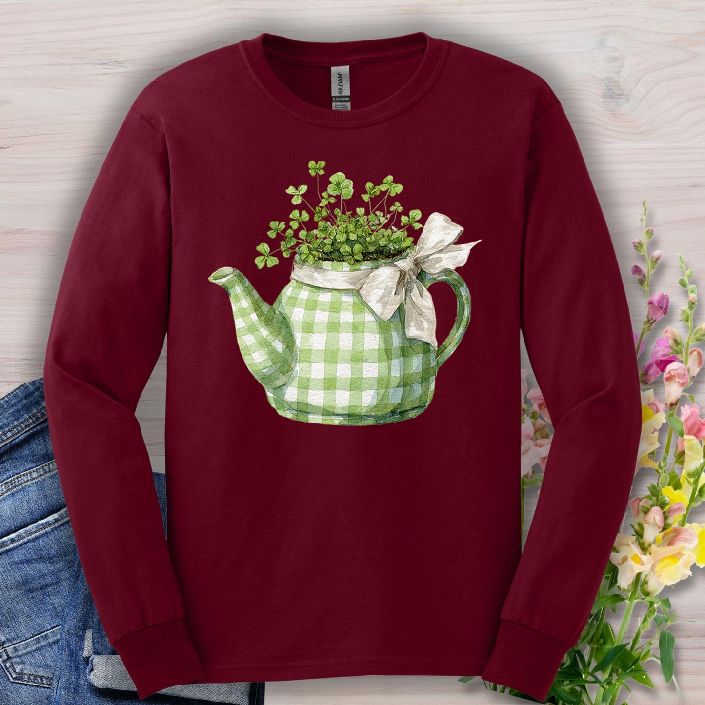 Lucky Clover Teapot Planter Long Sleeve Tee