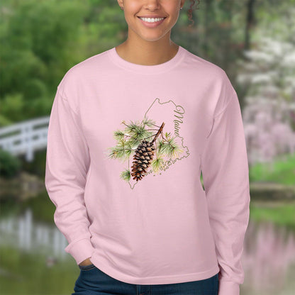 Maine State Flower Long Sleeve Tee - Pinecone