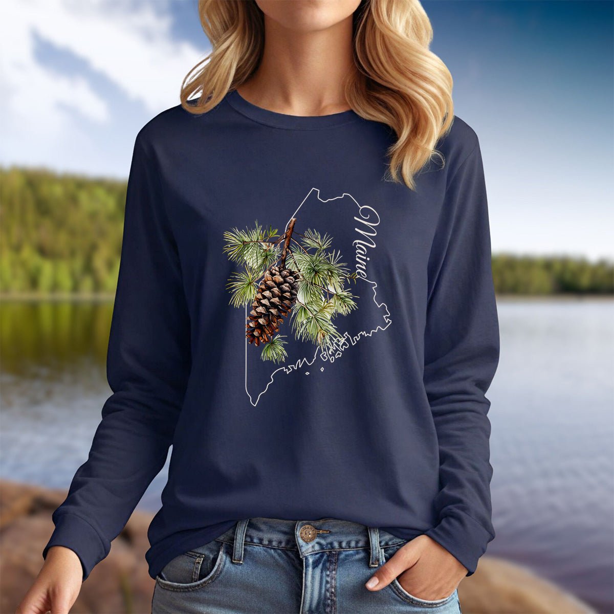 Maine State Flower Long Sleeve Tee - Pinecone