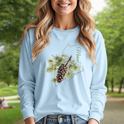 Maine State Flower Long Sleeve Tee - Pinecone