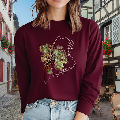 Maine State Flower Long Sleeve Tee - Pinecone