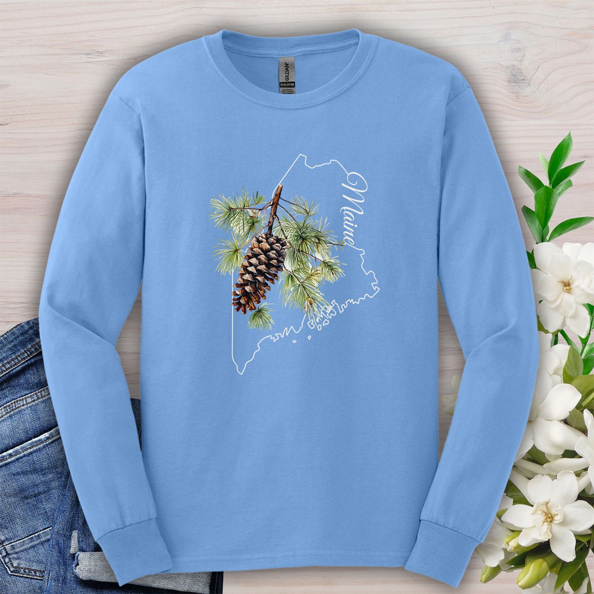 Maine State Flower Long Sleeve Tee - Pinecone