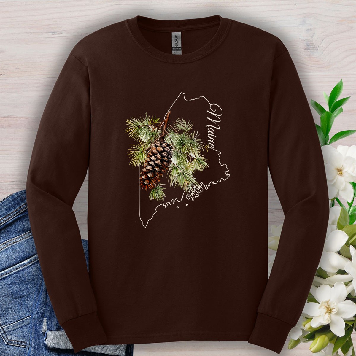 Maine State Flower Long Sleeve Tee - Pinecone