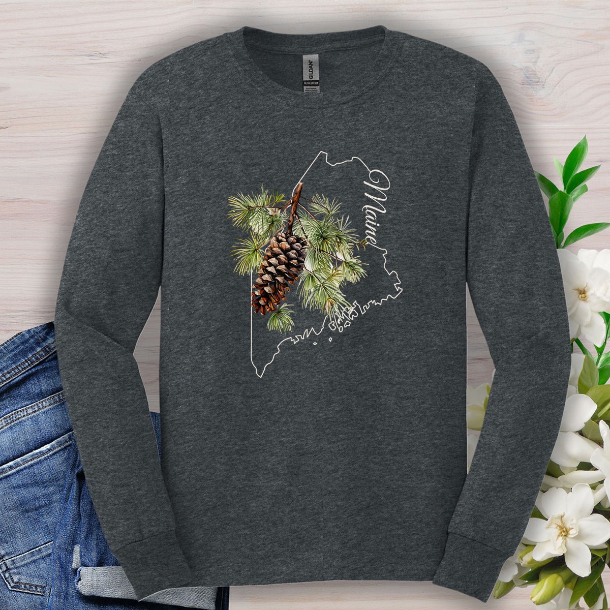 Maine State Flower Long Sleeve Tee - Pinecone