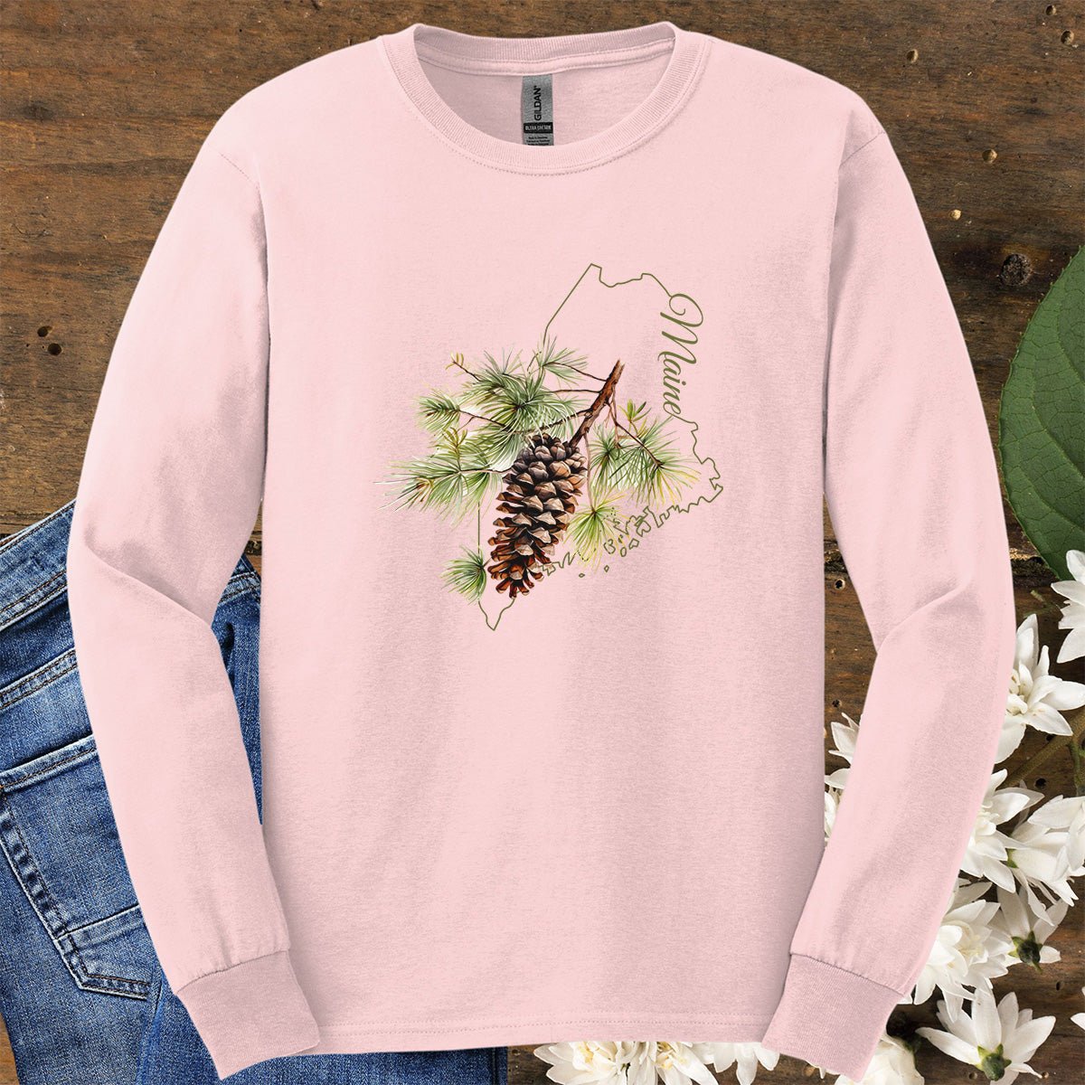 Maine State Flower Long Sleeve Tee - Pinecone