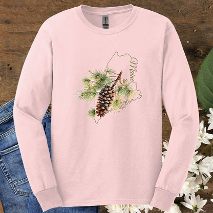 Maine State Flower Long Sleeve Tee - Pinecone