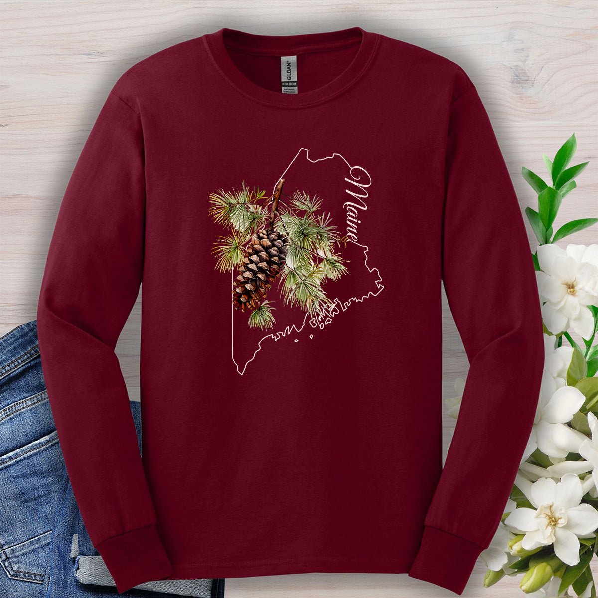 Maine State Flower Long Sleeve Tee - Pinecone