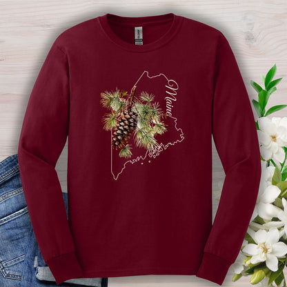 Maine State Flower Long Sleeve Tee - Pinecone