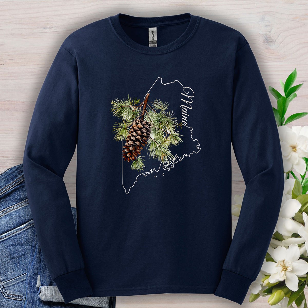 Maine State Flower Long Sleeve Tee - Pinecone