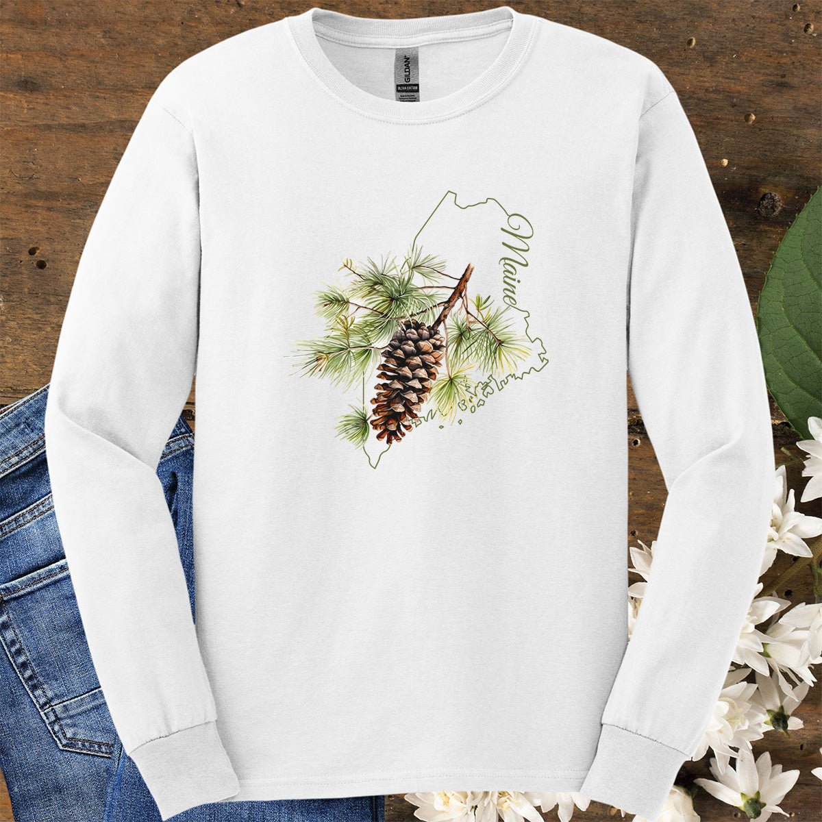 Maine State Flower Long Sleeve Tee - Pinecone