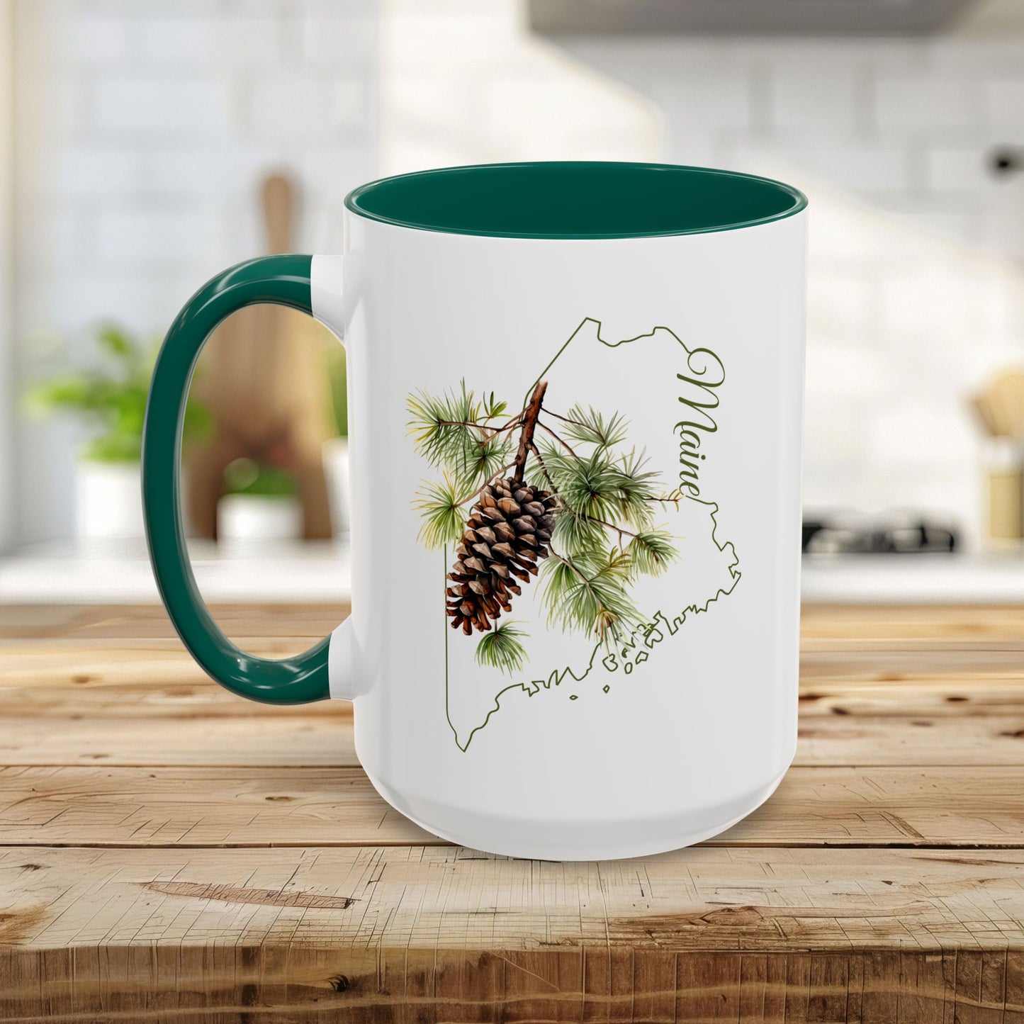 Maine State Flower Mug (11/15oz) - White Pinecone & Tassle