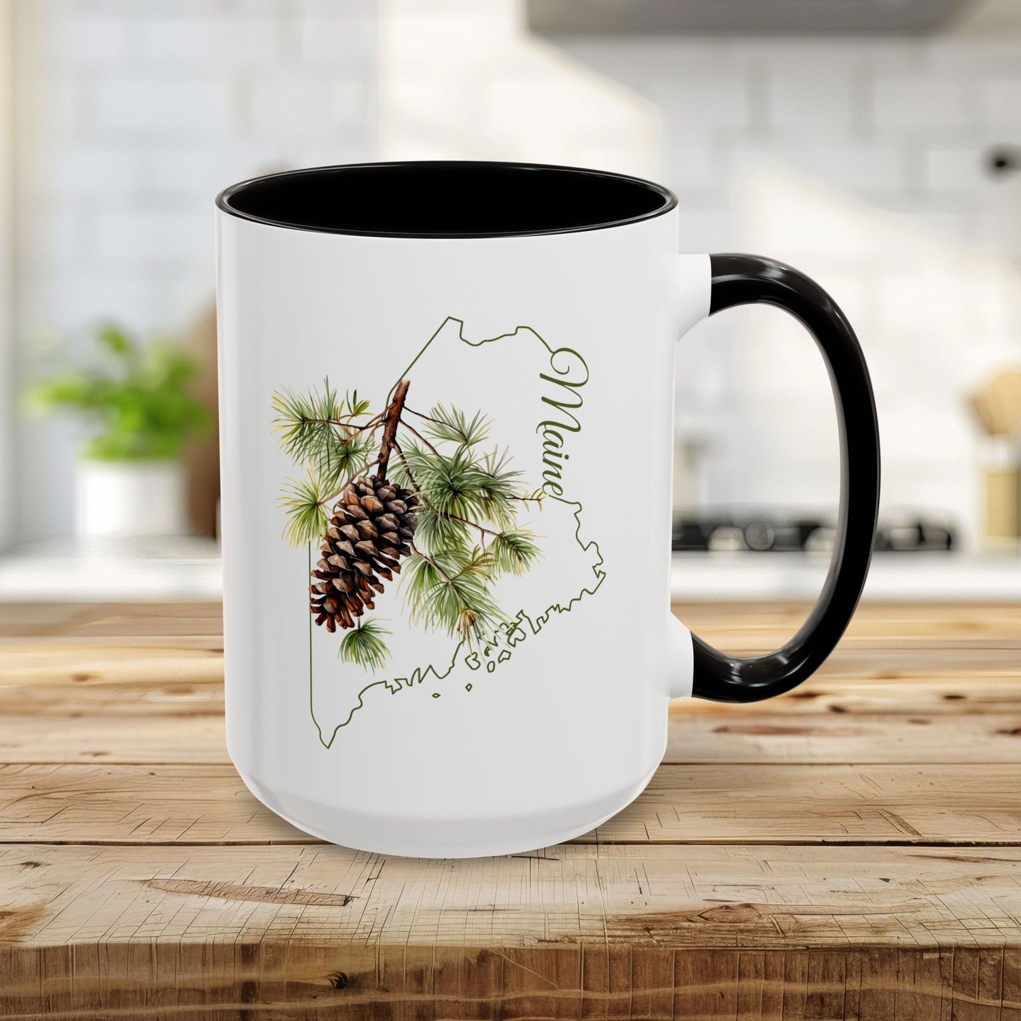 Maine State Flower Mug (11/15oz) - White Pinecone & Tassle