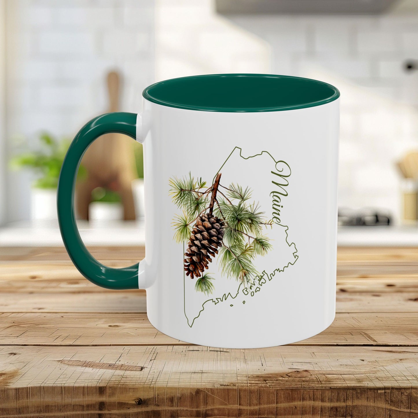 Maine State Flower Mug (11/15oz) - White Pinecone & Tassle