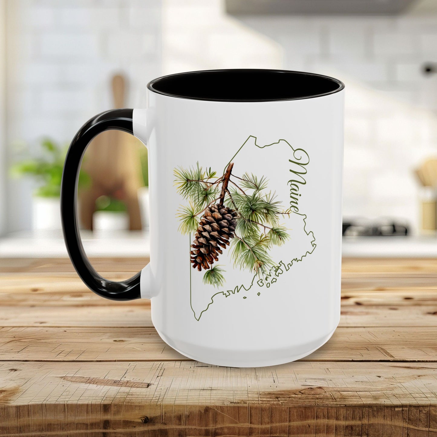 Maine State Flower Mug (11/15oz) - White Pinecone & Tassle