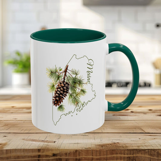 Maine State Flower Mug (11/15oz) - White Pinecone & Tassle