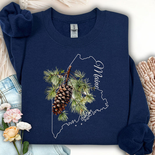 Maine State Flower Sweatshirt - White Pine & Tassle