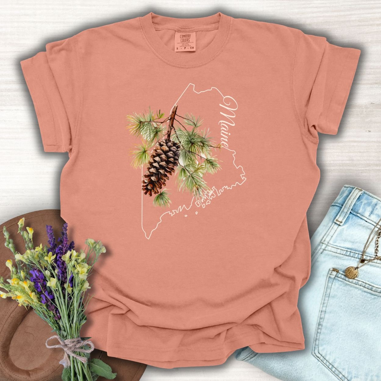 Maine State Flower T-Shirt - White Pine & Tassle
