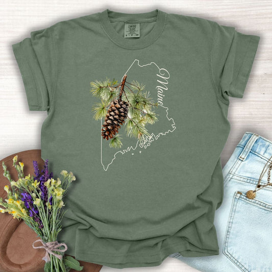 Maine State Flower T-Shirt - White Pine & Tassle